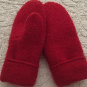 Red Felted Cashmere Mittens Handcrafted from Repurposed Sweater